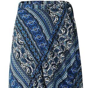 ForeMode Women Boho Print High Waist Side Wrap Bohemian Asymmetric Hem Maxi Long